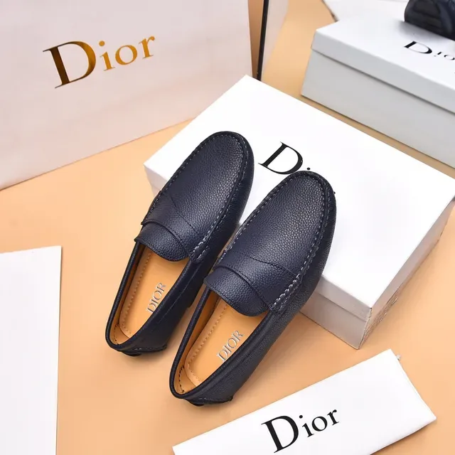 Dior Black Beige Pebbled Leather Moc-Toe Construction Loafer 8