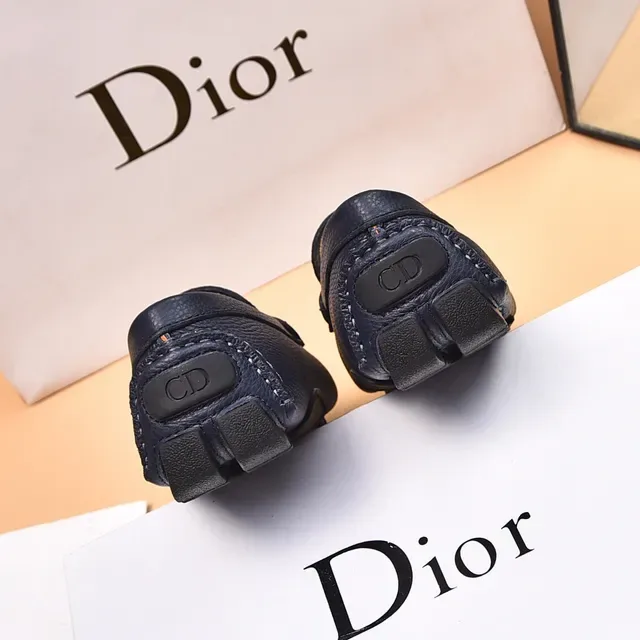 Dior Black Beige Pebbled Leather Moc-Toe Construction Loafer 9