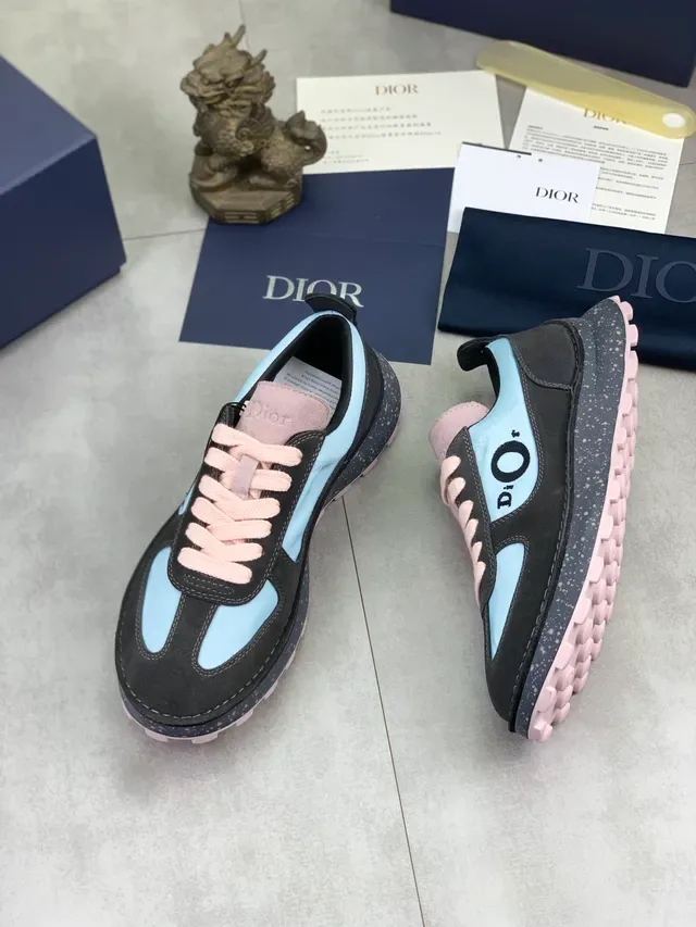 Dior أسود أزرق علوة مختلطة سول مطاط متبقع سنيكرز لايف ستايل 5