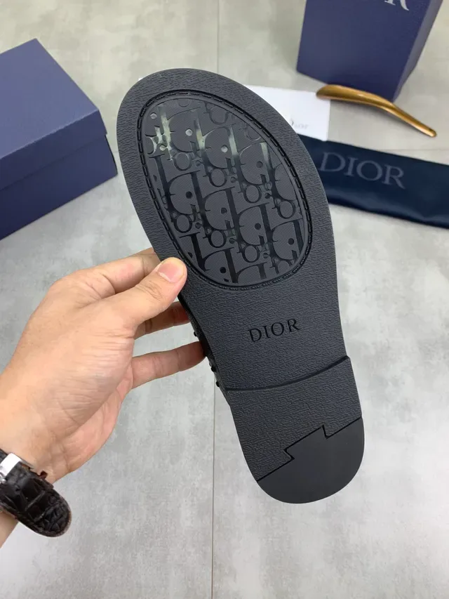 Dior Black Brown Ostrich-Textured Leather Crossed Straps Slippers 2