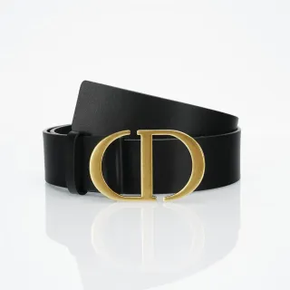 Dior Black Gold Smooth Strap Large Interlocking CD Buckle Leather Belt