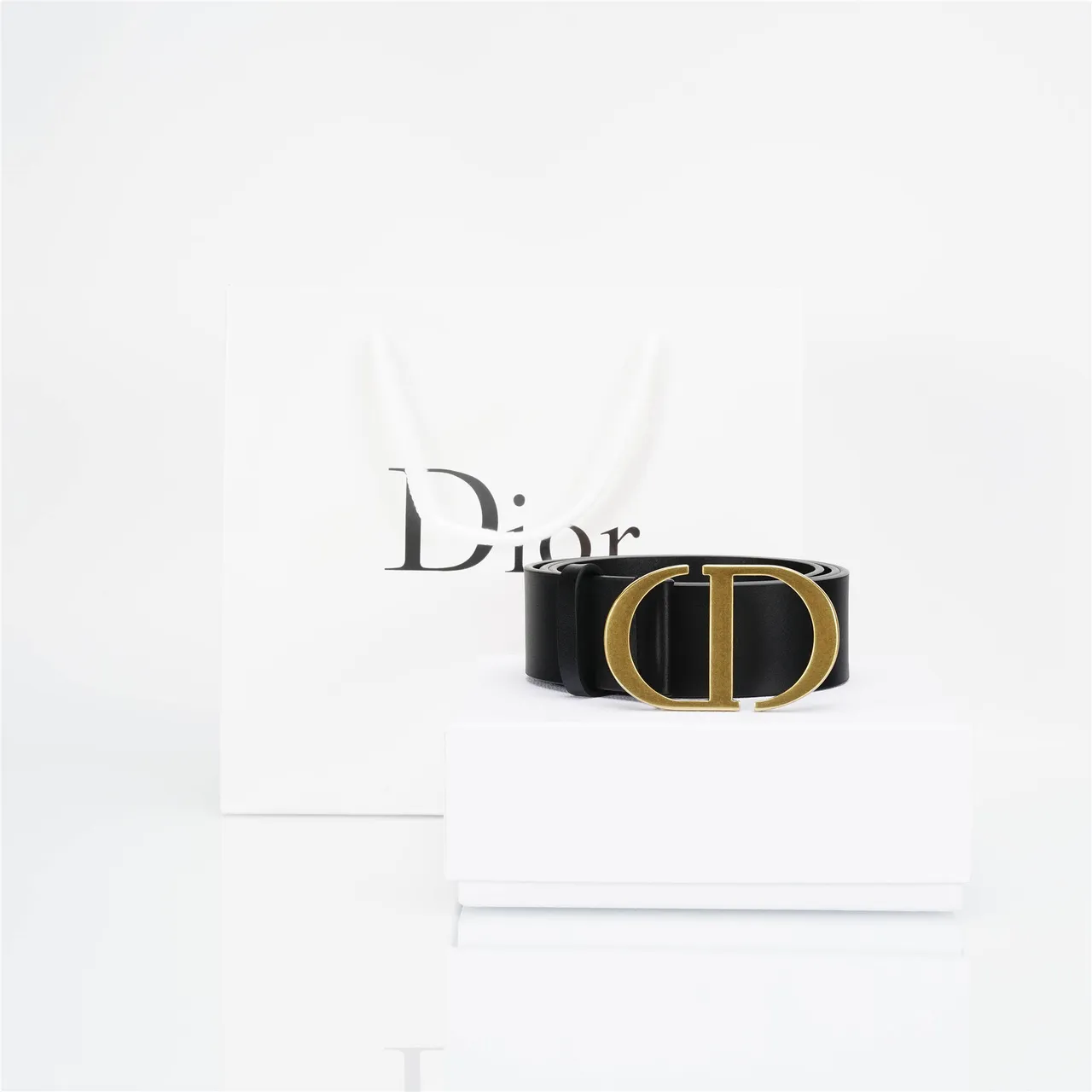 Dior Black Gold Smooth Strap Large Interlocking CD Buckle Leather Belt 5