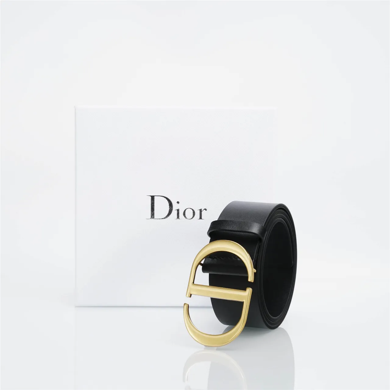 Dior Black Gold Smooth Strap Large Interlocking CD Buckle Leather Belt 6