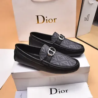 Dior काला ग्रे चमड़ा ज्यामितीय तिरछा प्रिंट लोफर
