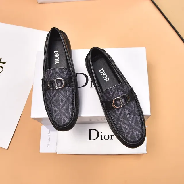 Dior Black Gray Leather Geometric Oblique Print Loafer 2