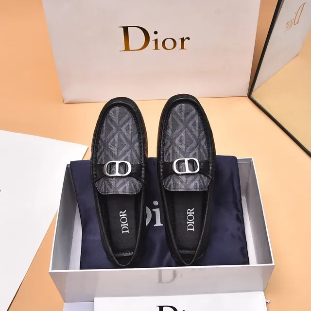 Dior Black Gray Leather Geometric Oblique Print Loafer 3