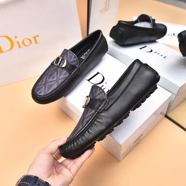 Dior Black Gray Leather Geometric Oblique Print Loafer 4