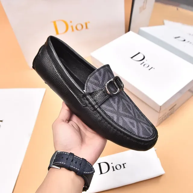 Dior Black Gray Leather Geometric Oblique Print Loafer 5