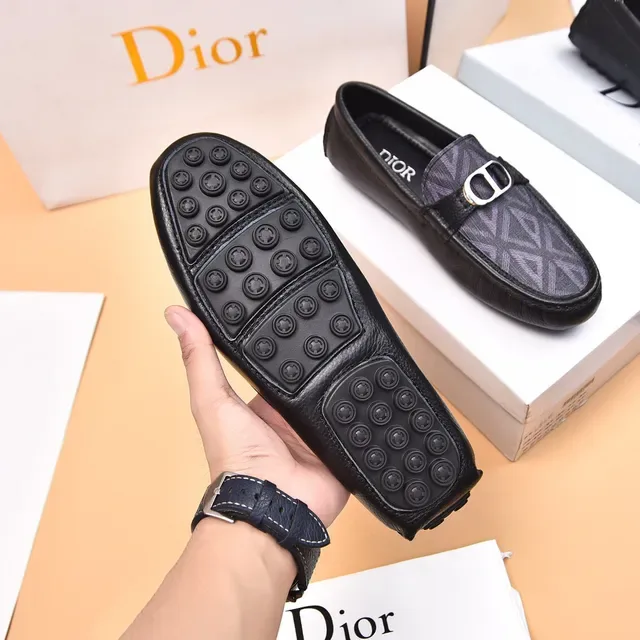 Dior Black Gray Leather Geometric Oblique Print Loafer 7