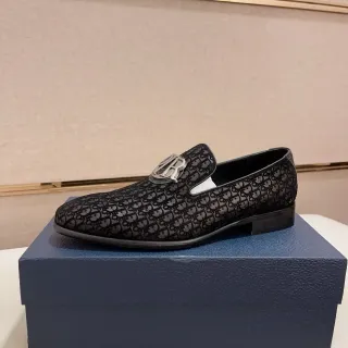 Dior काला चांदी मोनोग्राम चमड़ा मेटल सीडी बकल लोअफर
