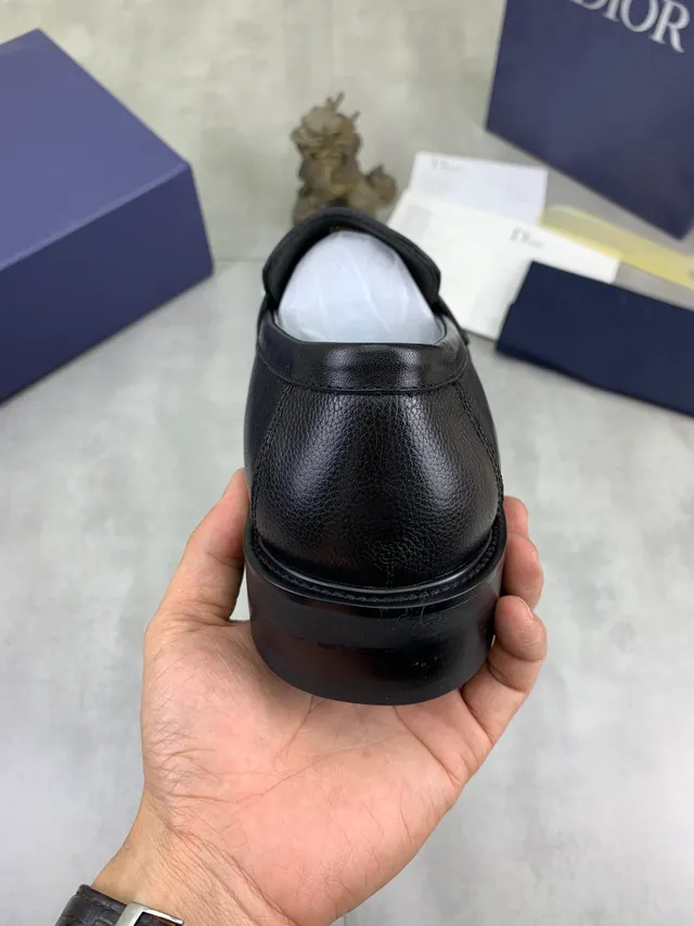 Dior Black Silver Pebbled Leather Metal CD Buckle Strap Loafer 3