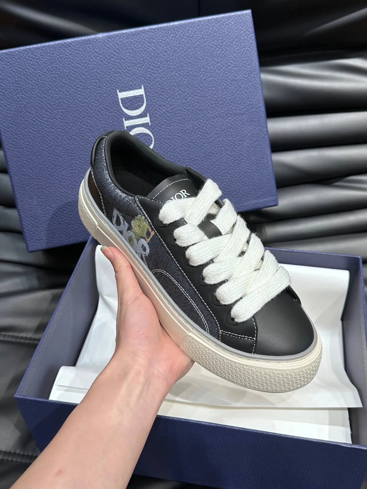 Dior Black White Low-Top Leather Upper Lifestyle Sneakers 5