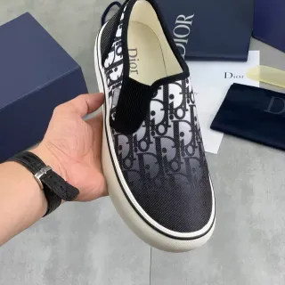 Dior Black White Oblique Monogram Print Slip-On Construction Lifestyle Sneakers