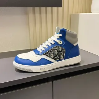 Dior Blue White High-Top Leather And Monogram Fabric Lifestyle Sneakers