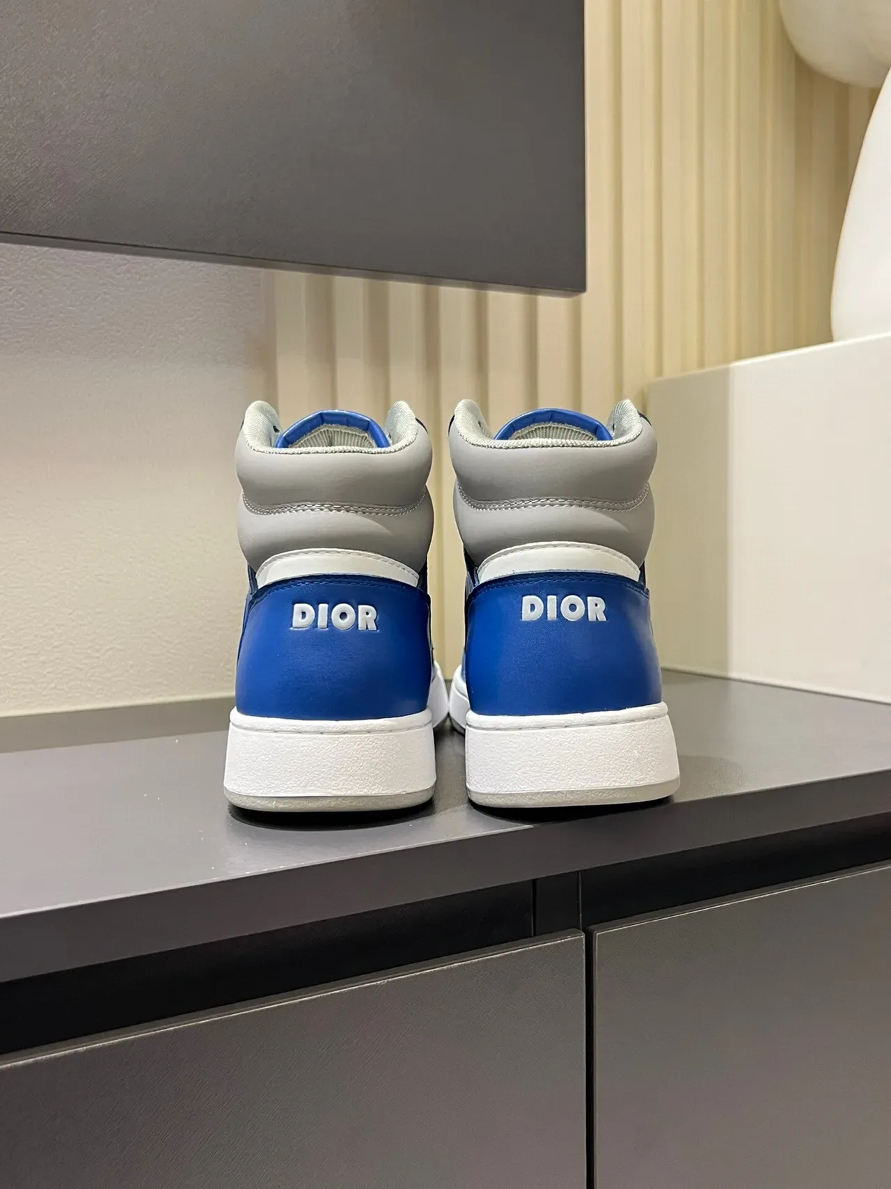 Dior Blue White High-Top Leather And Monogram Fabric Lifestyle Sneakers 9