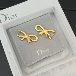 Dior Bow Gold Gray Silhouette Polished Metal Finish Earrings