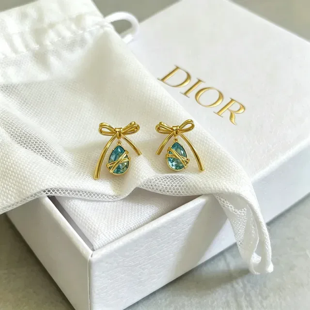 Dior Bow Motif Teardrop Crystal Drop Earrings 4