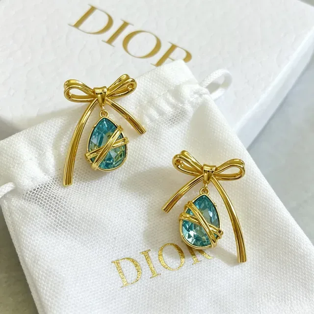 Dior Bow Motif Teardrop Crystal Drop Earrings 5