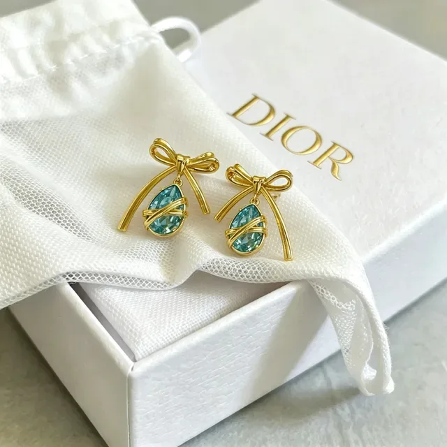 Dior Bow Motif Teardrop Crystal Drop Earrings 6