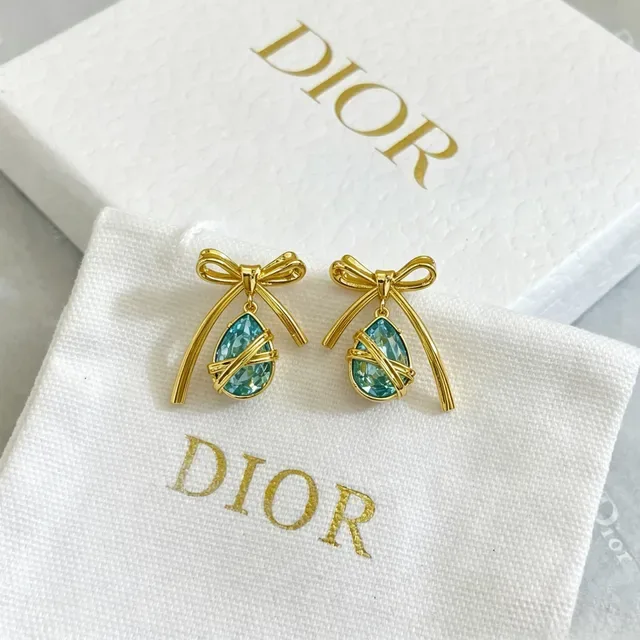 Dior Bow Motif Teardrop Crystal Drop Earrings 7