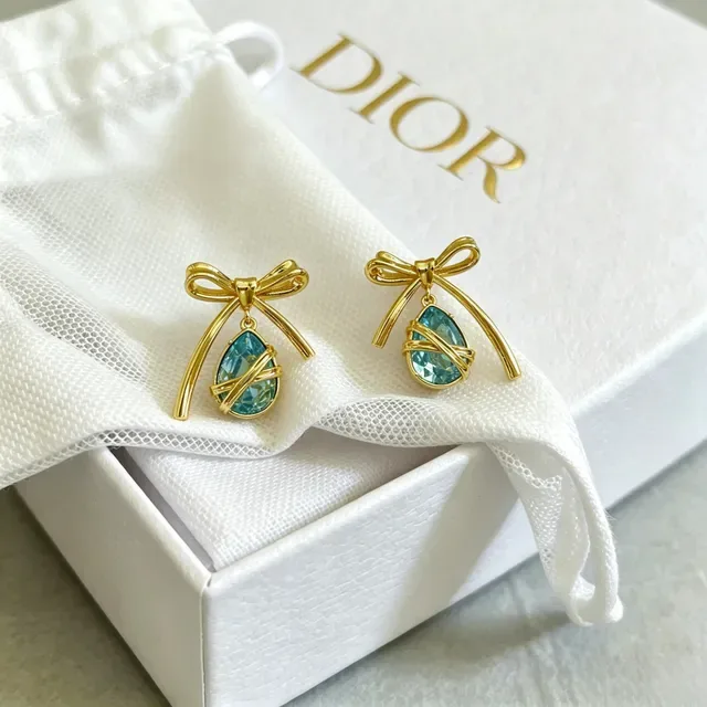 Dior Bow Motif Teardrop Crystal Drop Earrings 8