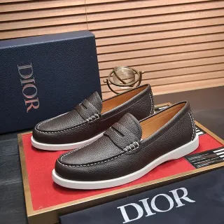 Dior Brown White Pebbled Leather Penny Strap Loafer