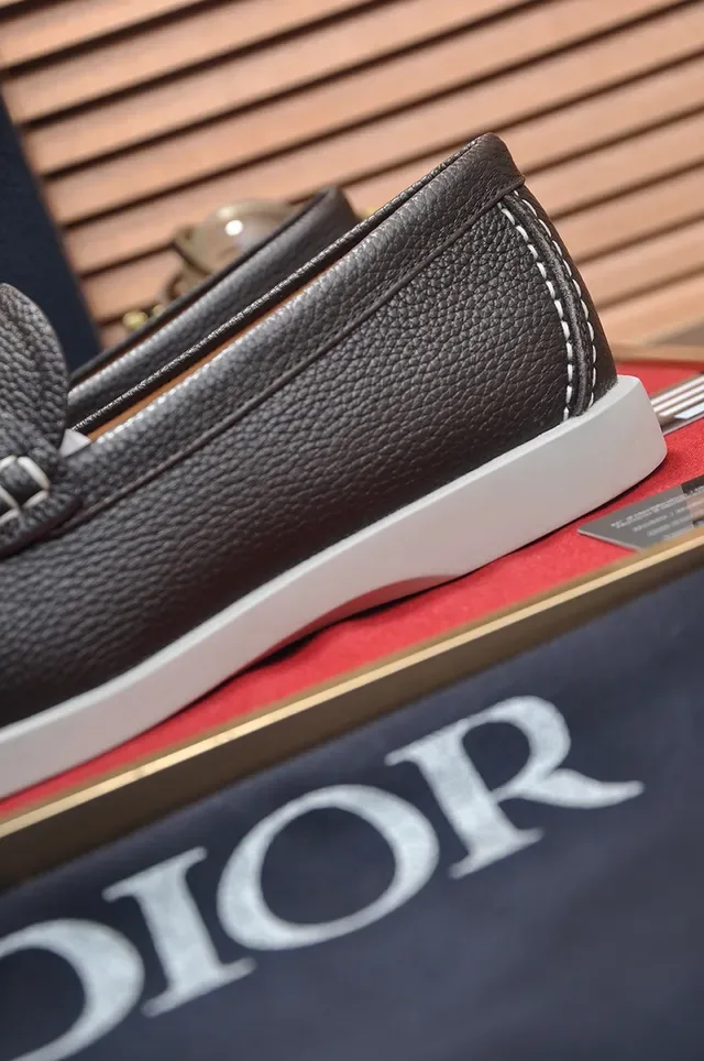 Dior Brown White Pebbled Leather Penny Strap Loafer 2