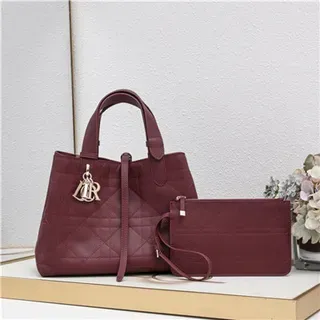 Dior Burgundy Quilted Cannage Leather Top-Handle Tote Bag