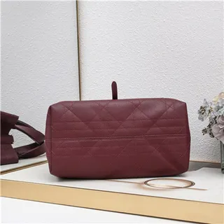 Dior Bolsa Tote de Couro com Alça Superior em Borgonha com Acabamento Quilted Cannage 14