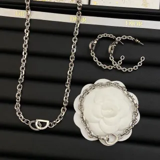 Dior Camellia Chain Silver White Curb Resin Motif Necklace