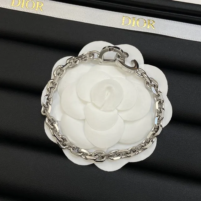 Dior Camellia Chain Silver White Curb Resin Motif Necklace 2