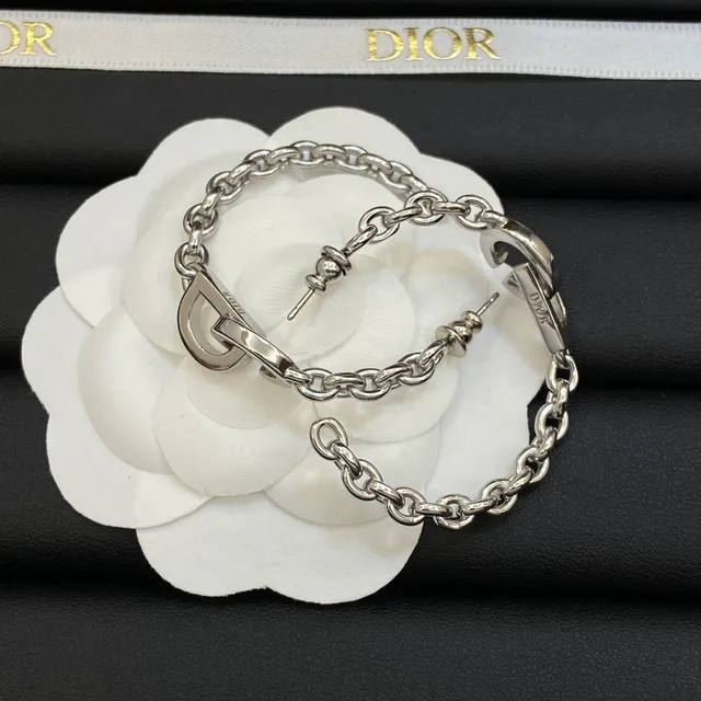 Dior Camellia Chain Silver White Curb Resin Motif Necklace 4