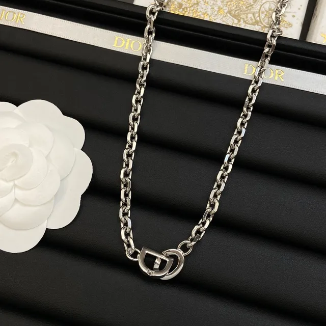 Dior Camellia Chain Silver White Curb Resin Motif Necklace 7