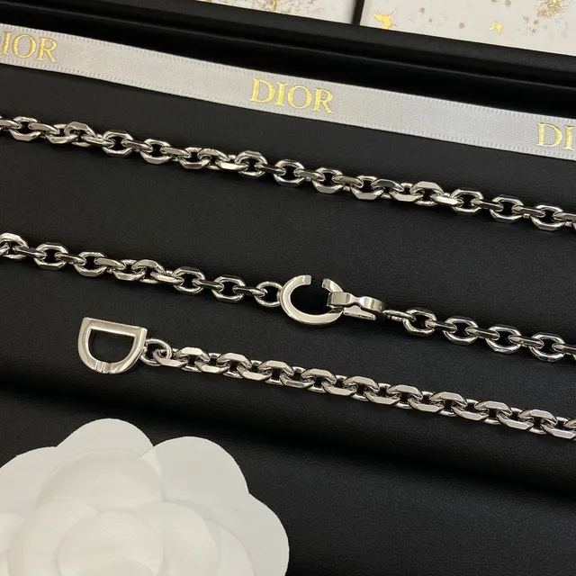 Dior Camellia Chain Silver White Curb Resin Motif Necklace 8