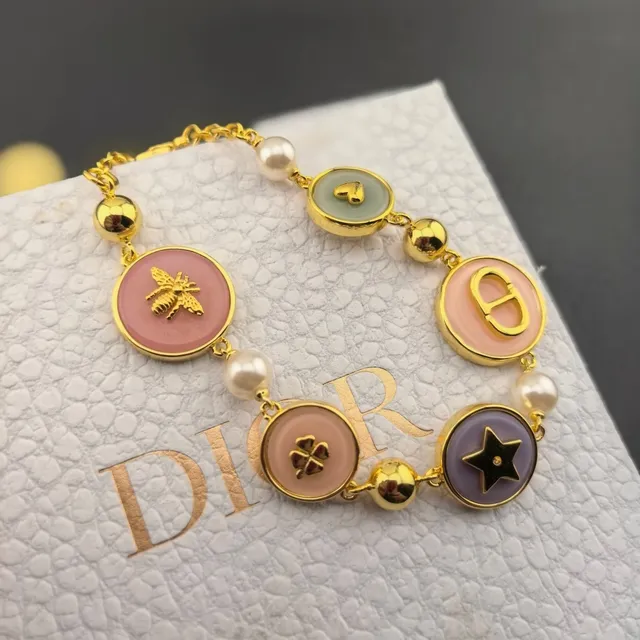 Dior D-Luck Multicharm Gold-Tone Resin and Pearl Bracelet 2