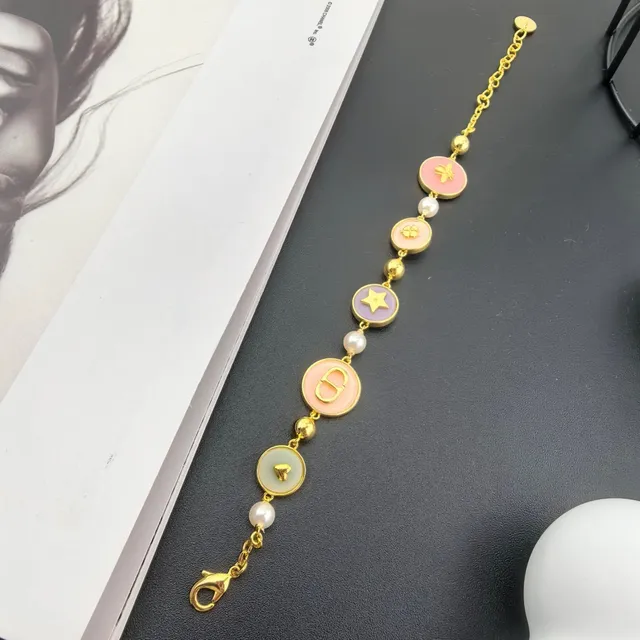 Dior D-Luck Multicharm Gold-Tone Resin and Pearl Bracelet 4