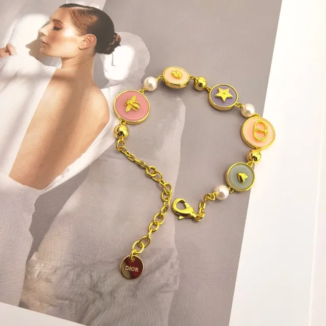Dior D-Luck Multicharm Gold-Tone Resin and Pearl Bracelet 5