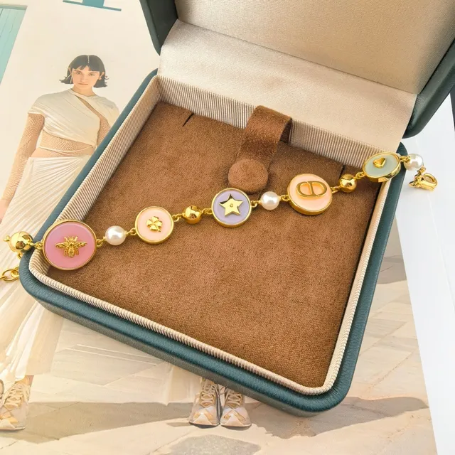 Dior D-Luck Multicharm Gold-Tone Resin and Pearl Bracelet 6