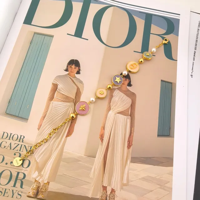 Dior D-Luck Multicharm Gold-Tone Resin and Pearl Bracelet 7