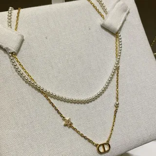 Dior Double-Layer Pearl and Gold-Tone Logo Necklace