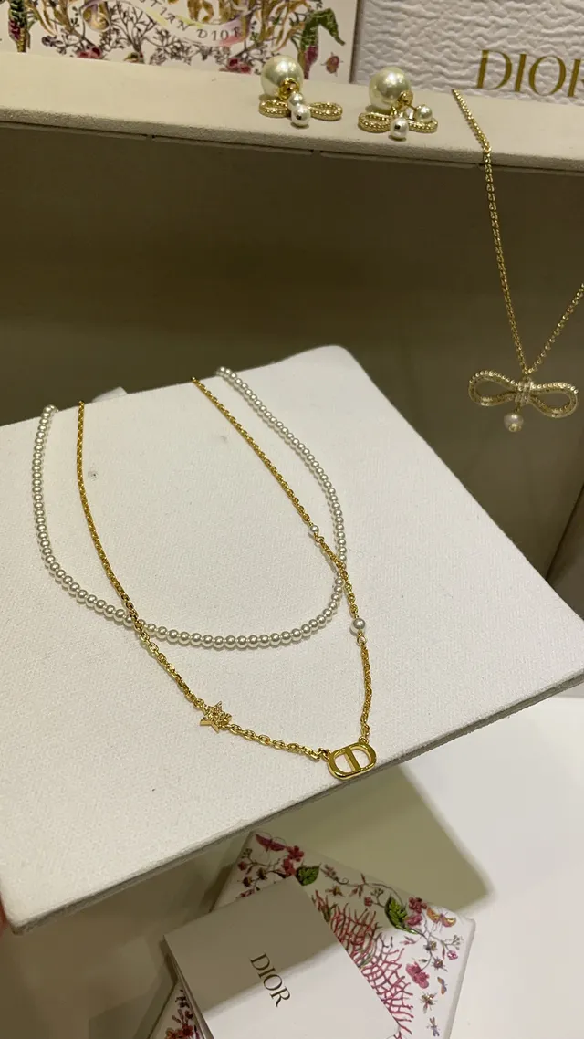 Dior Double-Layer Pearl and Gold-Tone Logo Necklace 3