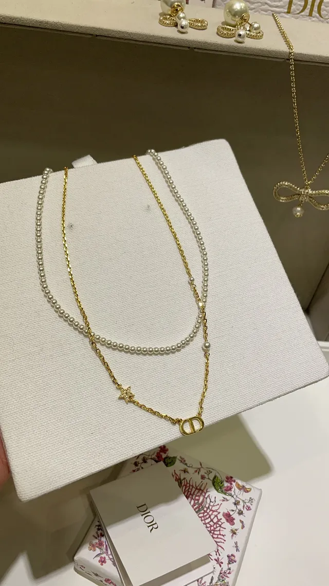 Dior Double-Layer Pearl and Gold-Tone Logo Necklace 4