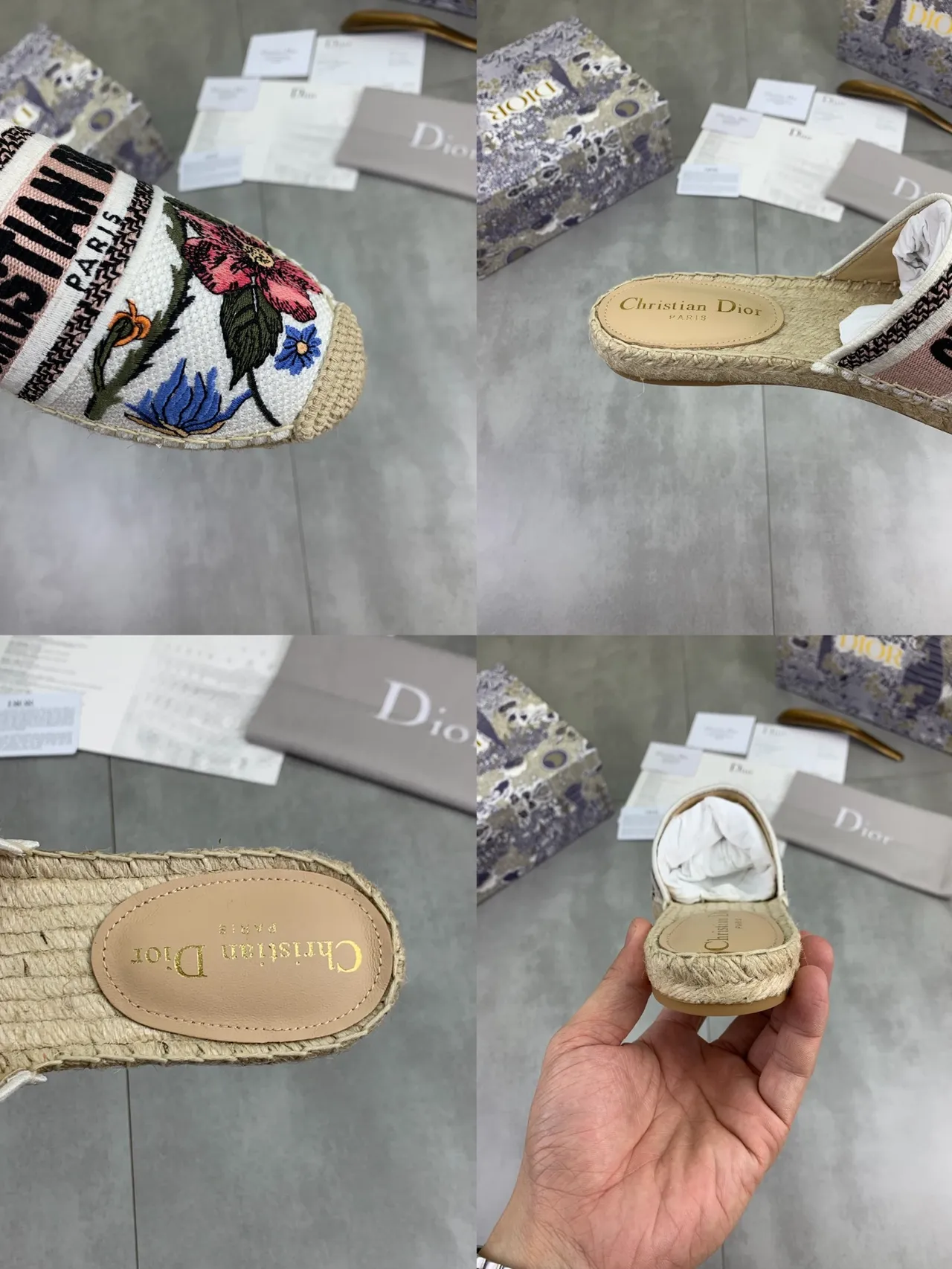 Dior Embroidered Floral Tape Strap Espadrille Slippers 2