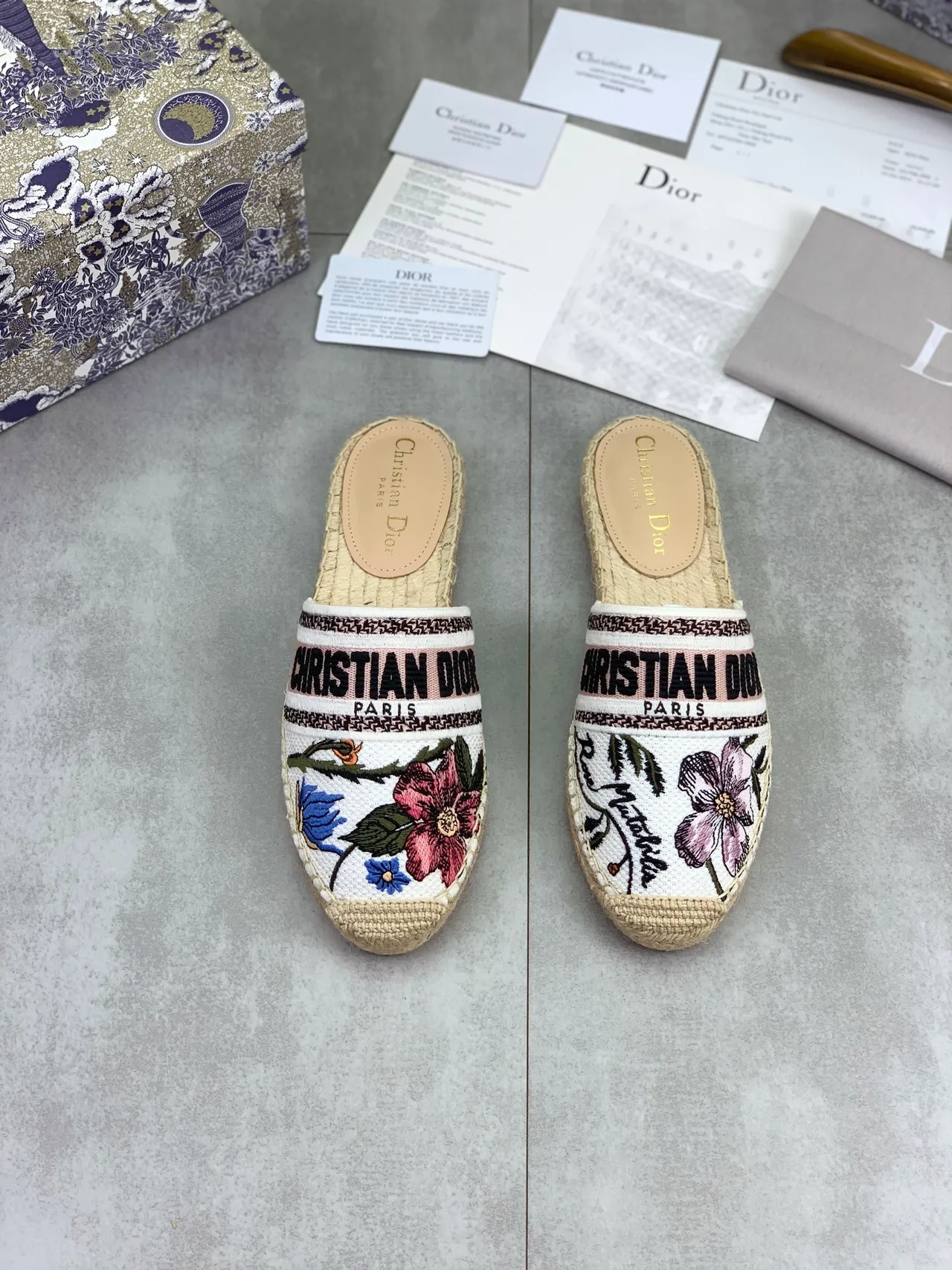 Dior Embroidered Floral Tape Strap Espadrille Slippers 4