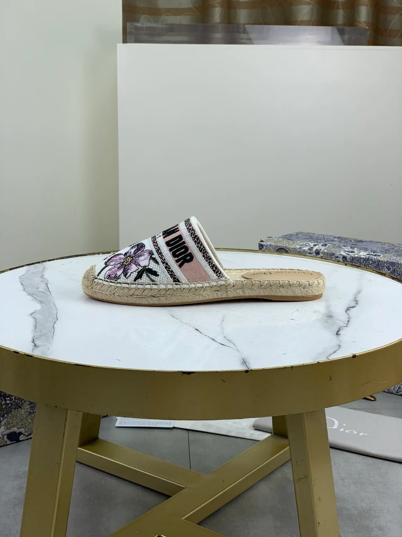 Dior Embroidered Floral Tape Strap Espadrille Slippers 5