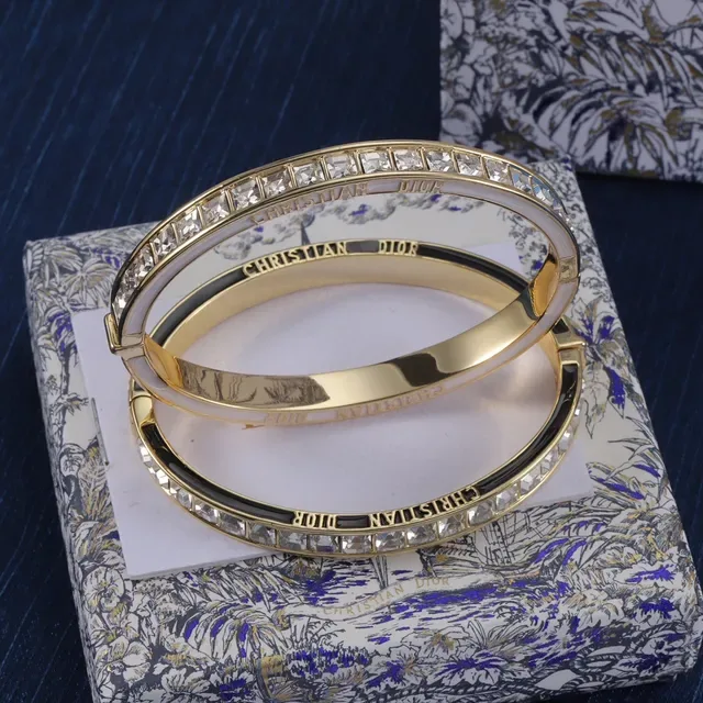 Dior Enamel and Crystal Hinged Bangle Bracelets 7