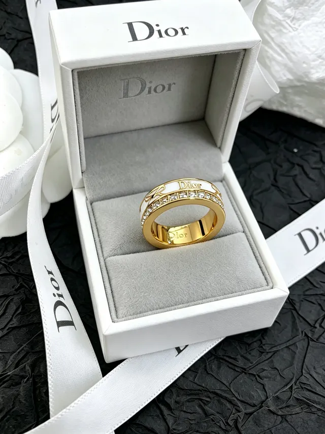 Dior Enamel and Pavé Crystal Band Ring 6