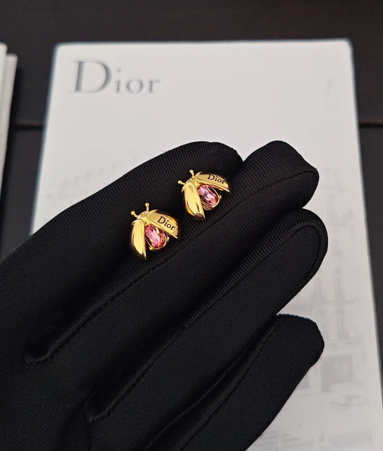 Dior Gold Pink Bag-Shaped Charms Faceted Stone Earrings 4