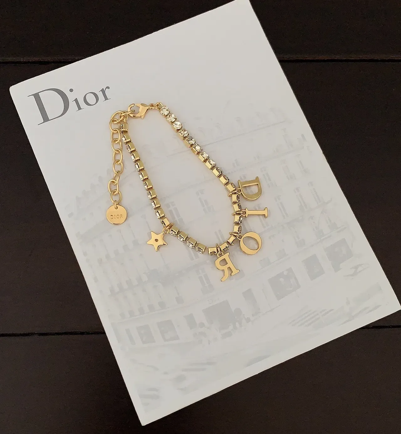 Dior Gold Silver Chain Pavé Crystal Setting Bracelet 2