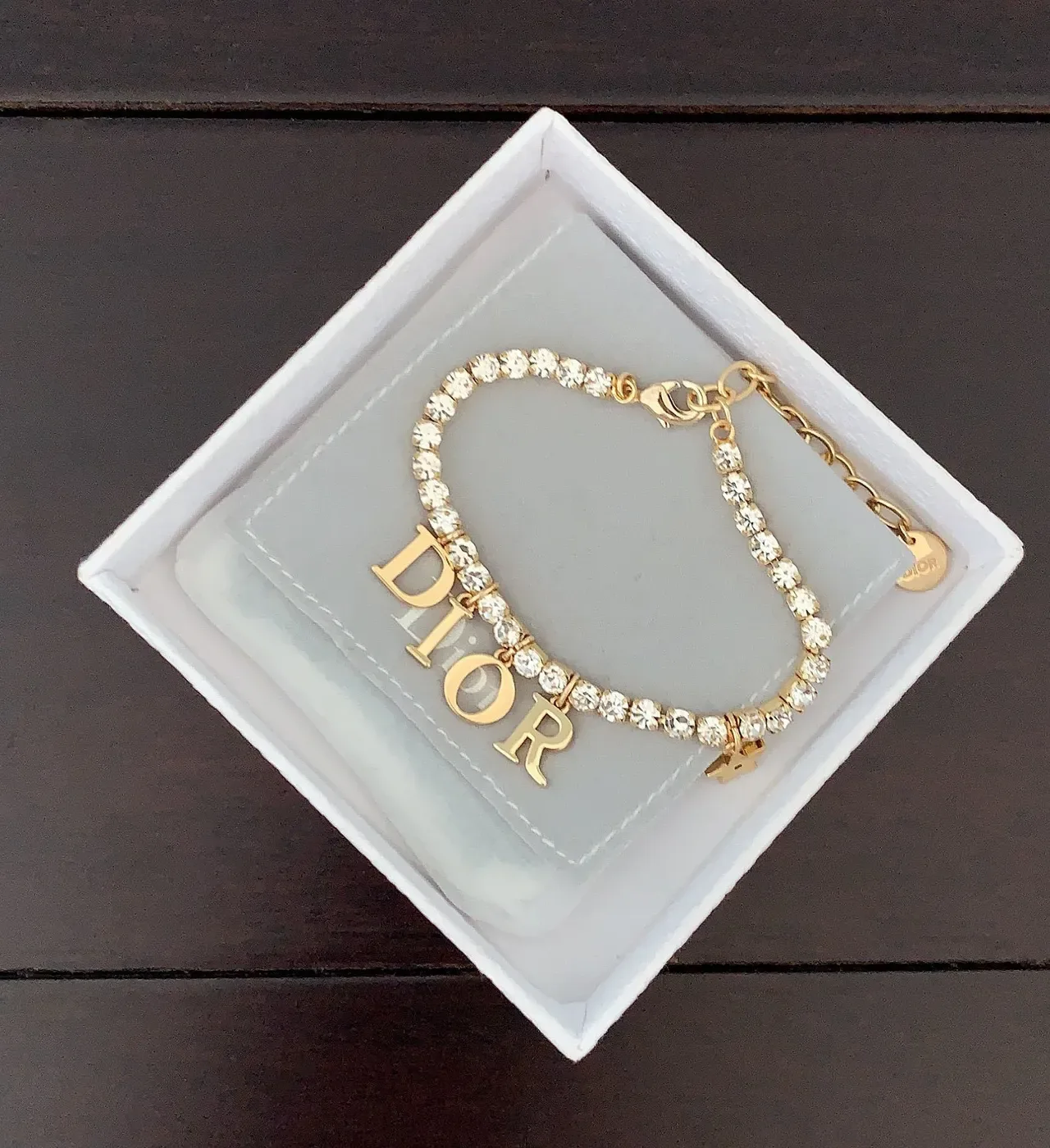 Dior Gold Silver Chain Pavé Crystal Setting Bracelet 3